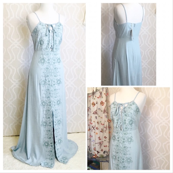 Dusty Blue Sleeveless Slit Maxi Dress - Picture 4 of 8